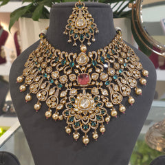 Radhika  silver foil Polki necklace set