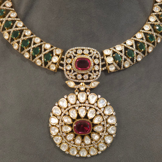 Jasmine moissanite polki necklace set