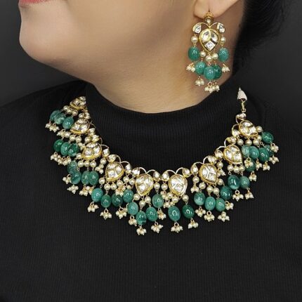 Aradhya Green Polki Necklace Set