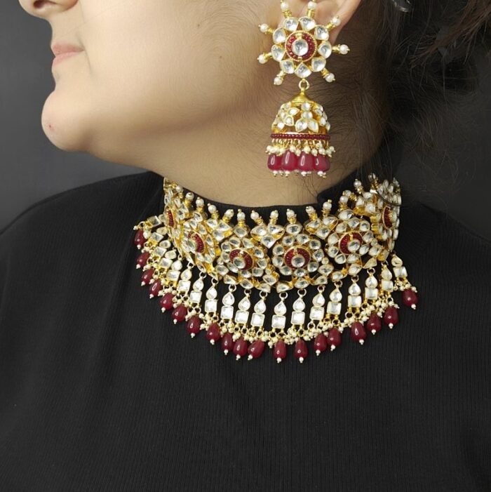 Deepika Maroon Paachi Kundan Set - Image 1